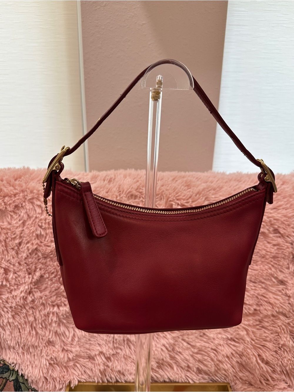 Vintage 90’s Coach Burgundy Small Demi Hobo Shoulder Bag Zip Top Gold Hardware